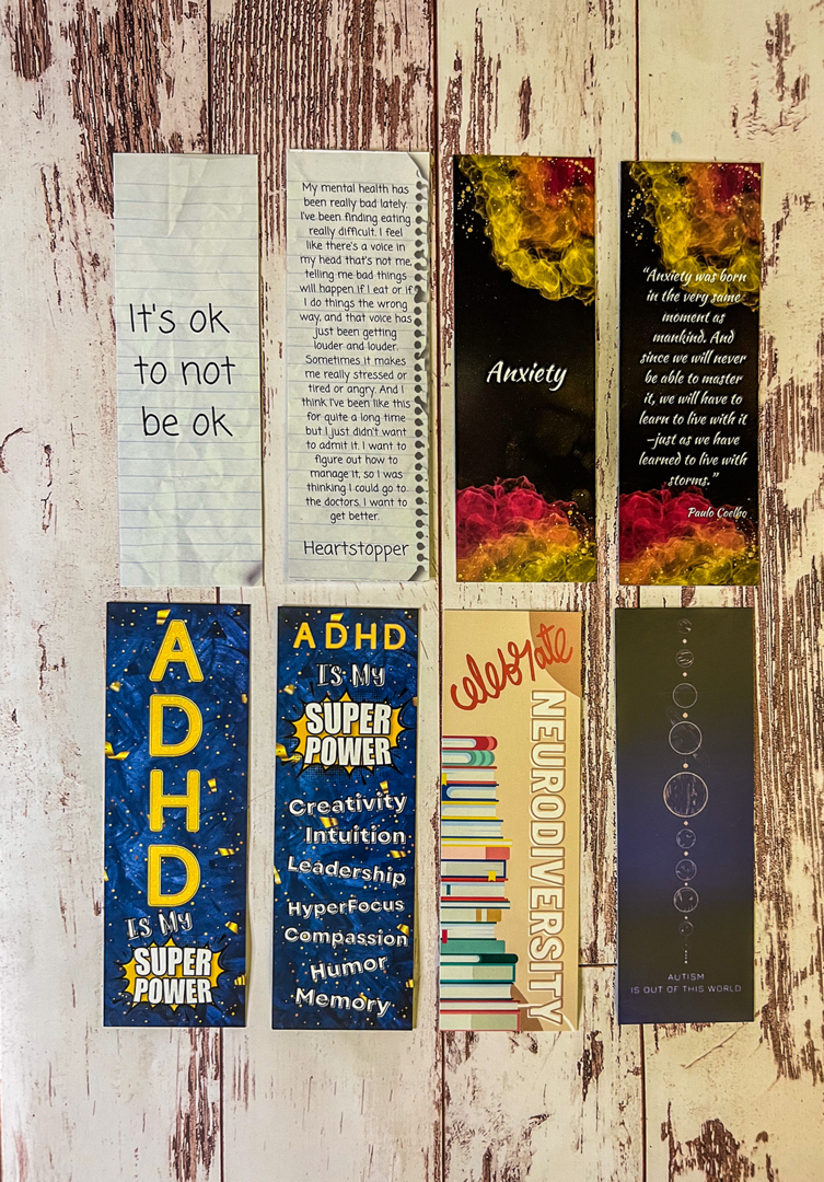 Set of 5 neurodiversity bookmarks 6x2in each