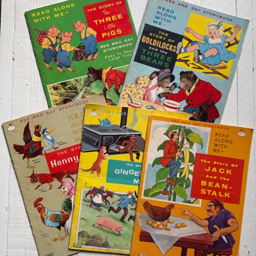 Set of 5 vintage Lowe See and Say Storybooks from the “Read Along With Me” series.