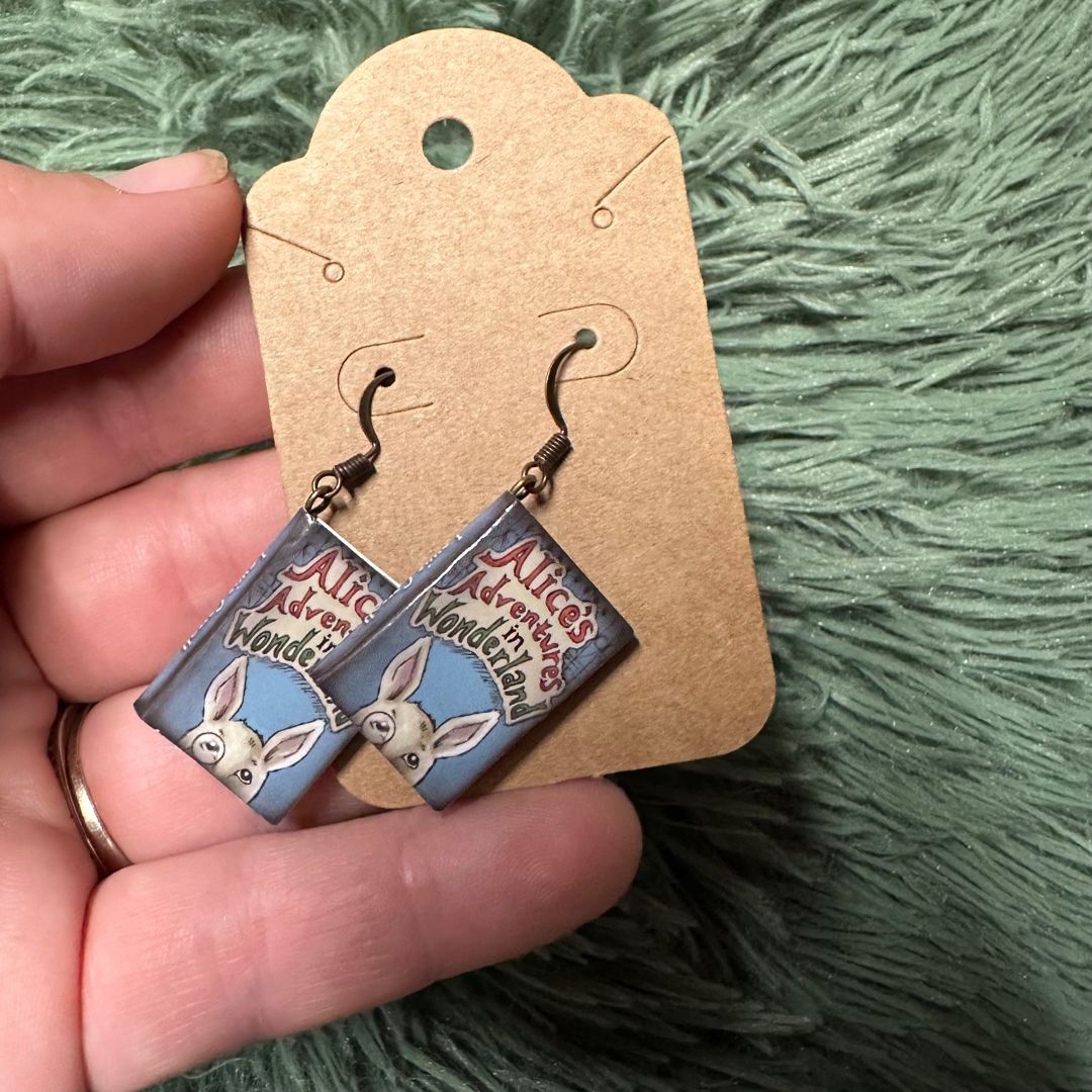Alice in wonderland bookish earrings 