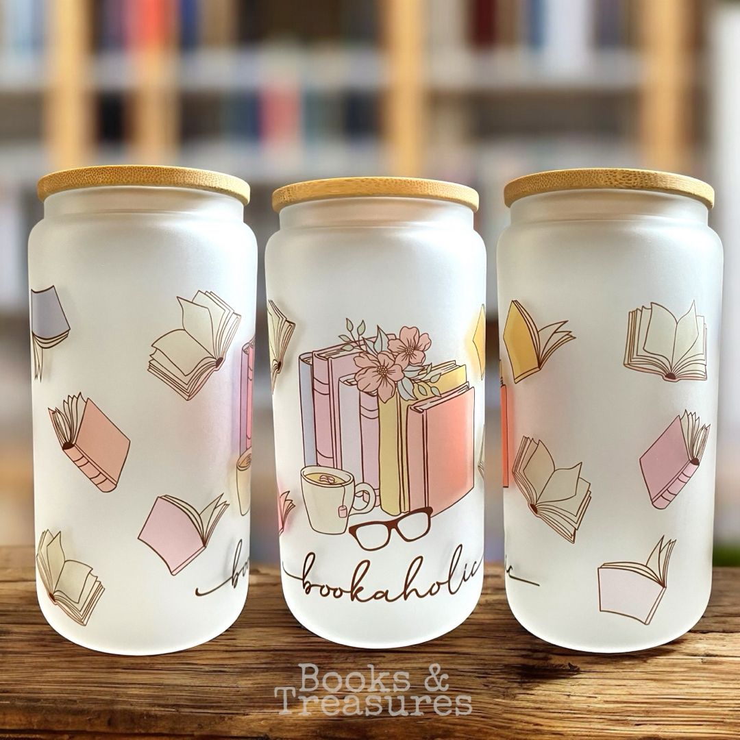 Bookaholic Frosted Glass Jar Handmade Bookish Gift