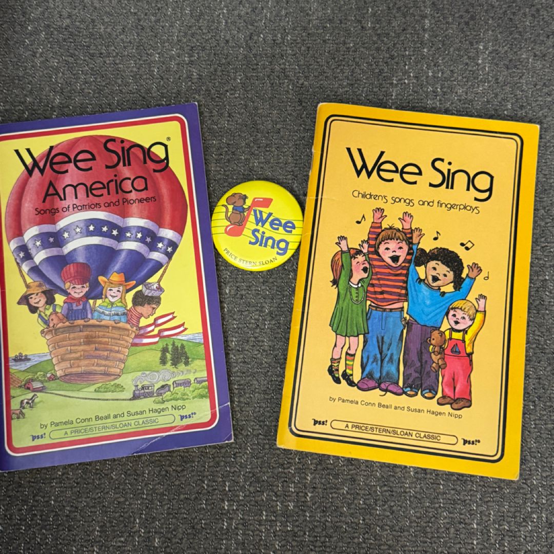 SIGNED Wee Sing Bundle | Wee Sing & Wee Sing America | Pamela Conn Beall & Susan Hagen Nipp | Publisher Promo Pin 