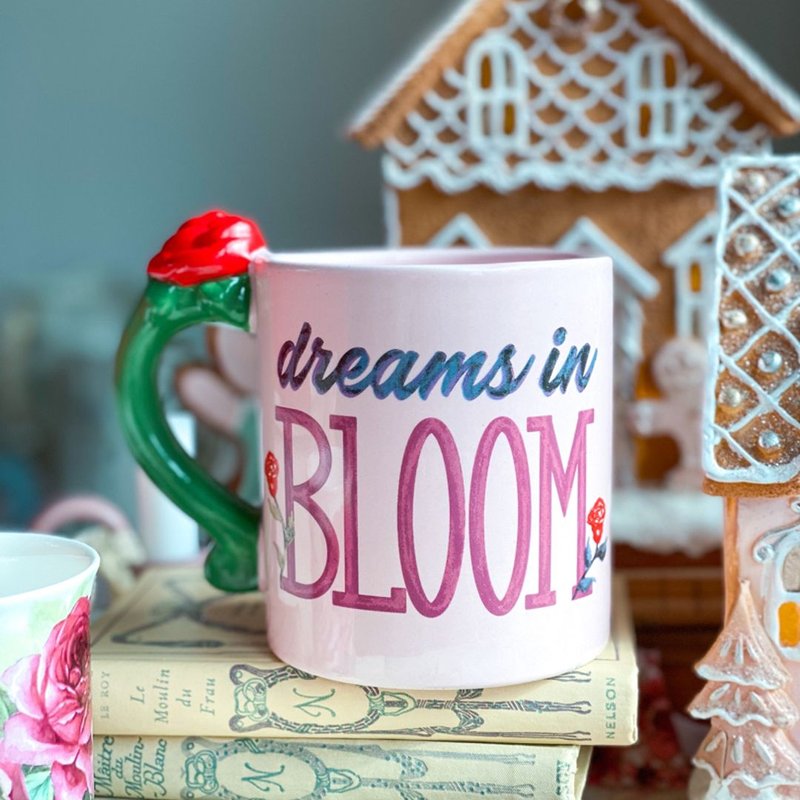 Pastel Pink Belle Reading A Book Mug with Rose Handle Disney Beauty and the Beast