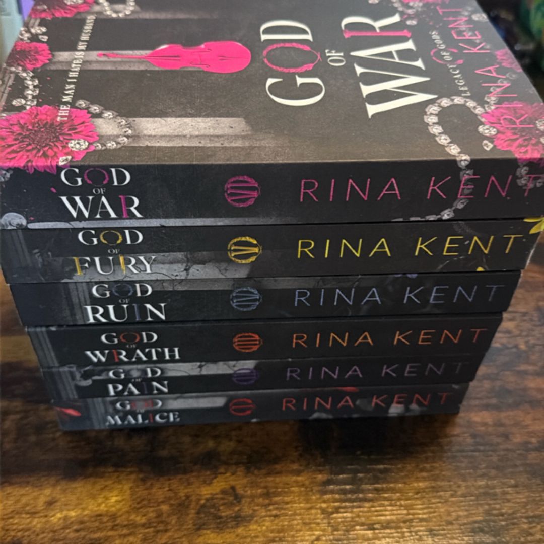 Rina Kent Legacy of Gods OOP - Signed by Rina Kent - God of War, God of Fury, God of Ruin (tear on cover, taped), God of Wrath, God of Pain, God of Malice