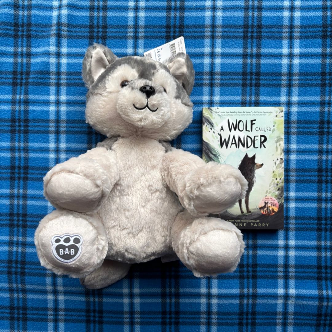 Wolf Lovers' Children's Gift Set: Build a Bear Wolf Pup Stuffed Animal + A Wolf Called Wonder Book