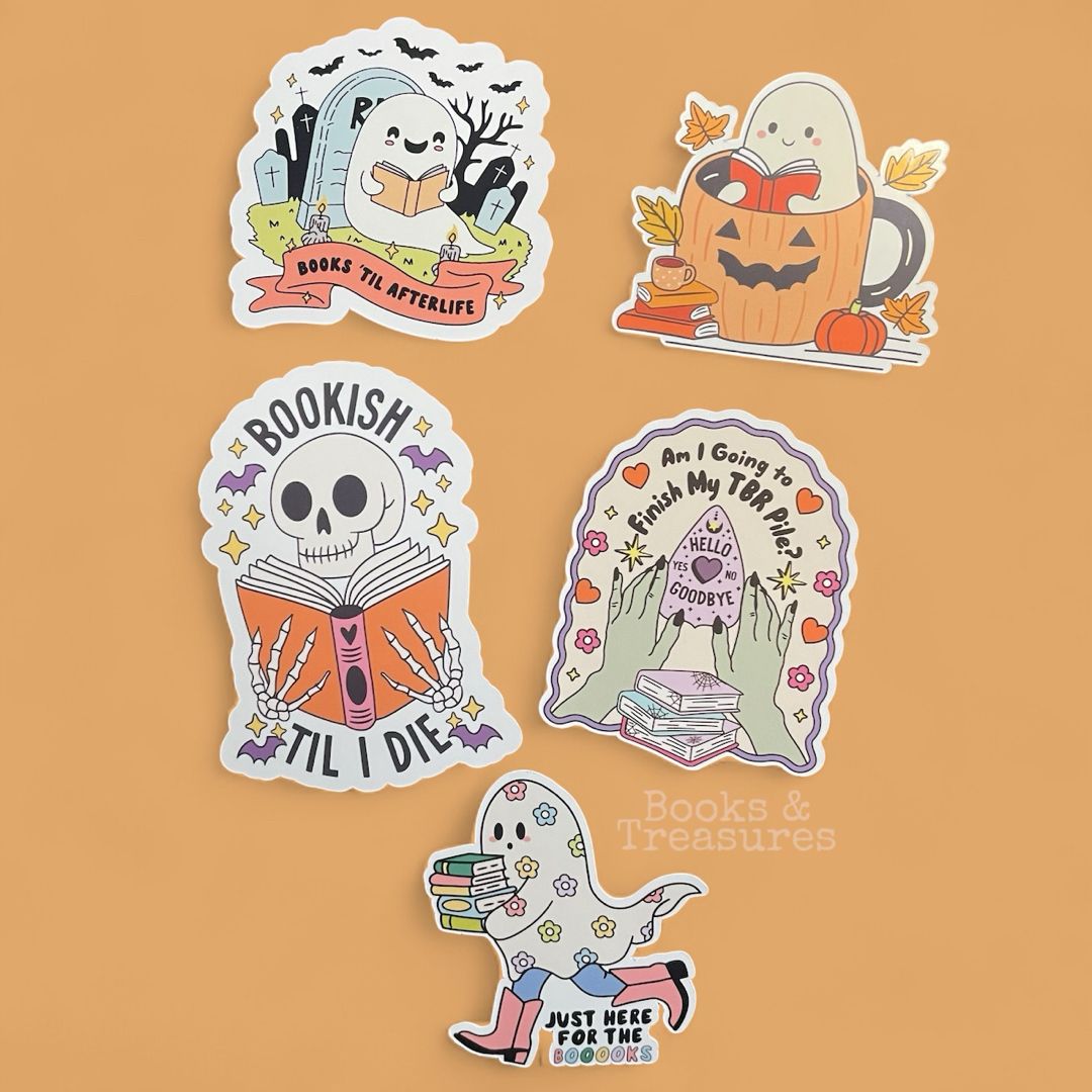 Spooky Bookish Vinyl Stickers | Halloween Reading Stickers | Ghost Book Lover Decals | Bookish Gifts for Readers
