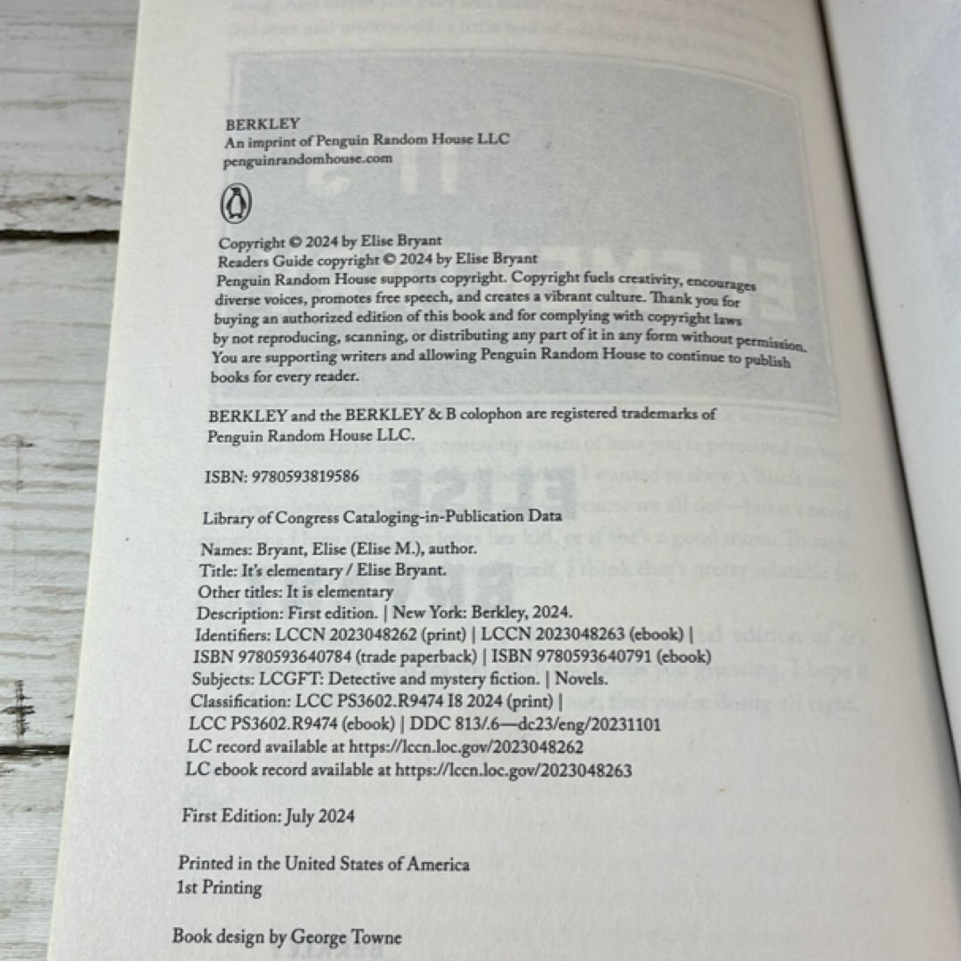 It's Elementary: A Novel by Elise Bryant, Murder Mystery Book Club Edition, Paperback