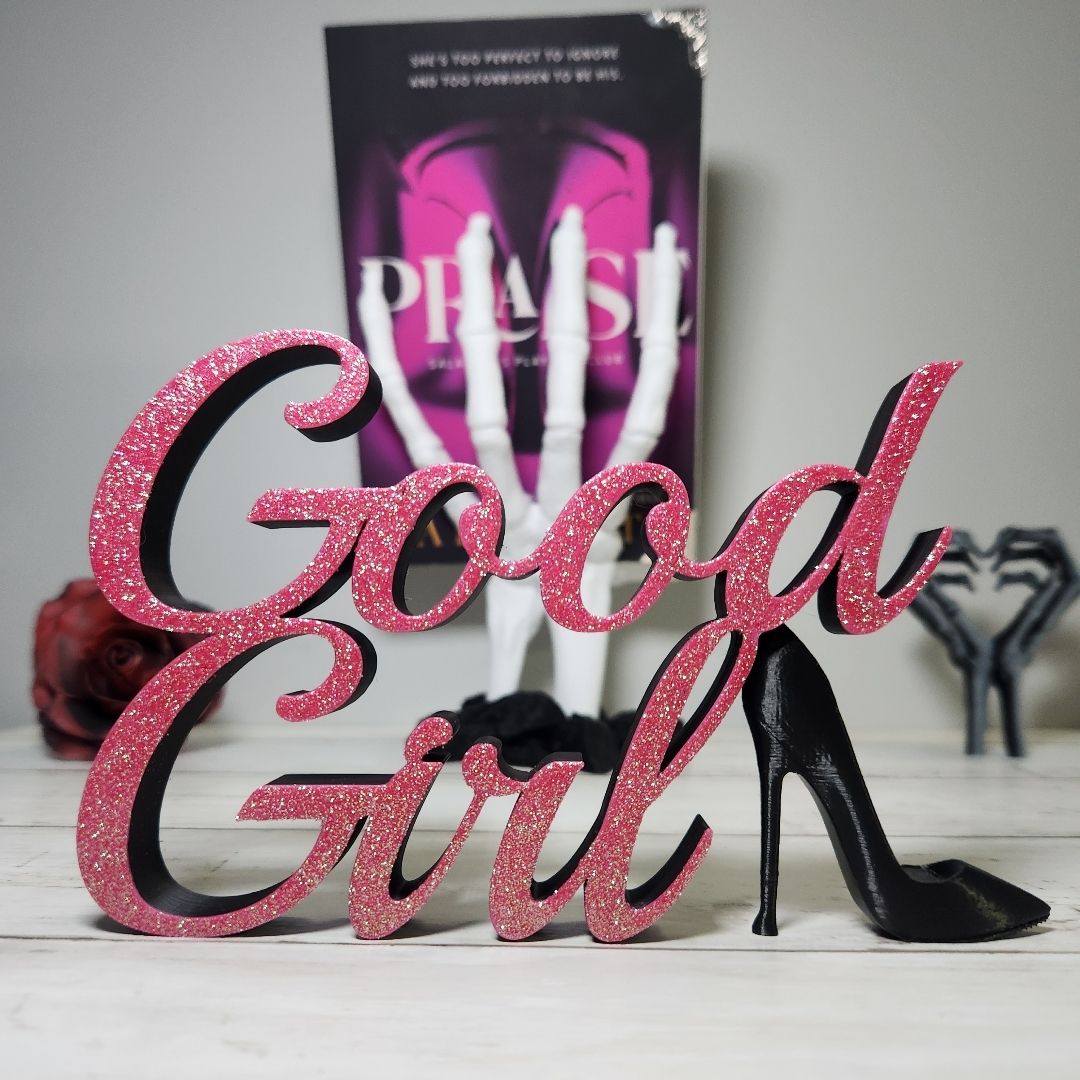 Good Girl Shelf Sign - Glitter Pink w/ Black Heel