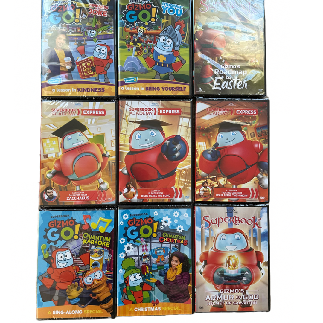 26 DVDs of SuperBook, featuring thrilling Bible stories, Gizmo Go