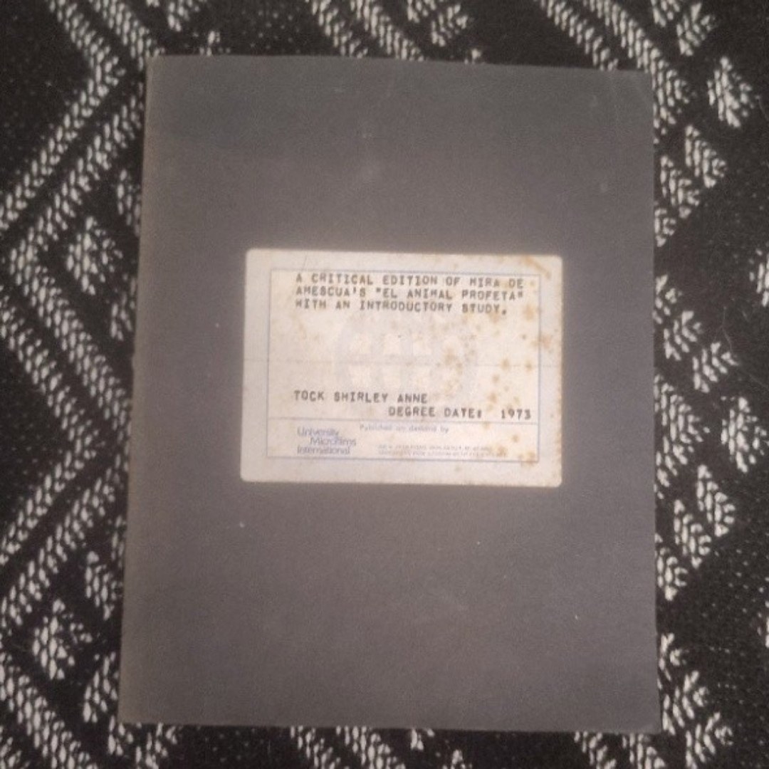 El Animal Profeta Shirley Tock 1973 PhD Dissertation Mira de Amescua Facsimile