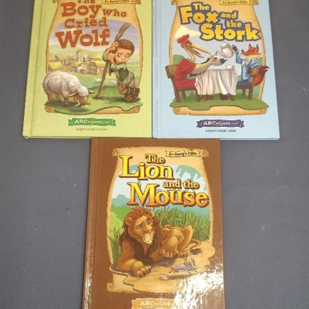 ABCmouse Aesop Fables 3 Book Lot Boy Who Cried Wolf Lion Mouse Fox Stork