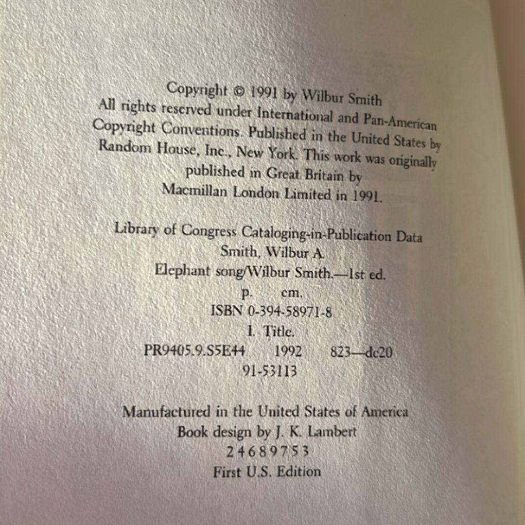 Elephant Song (1st Ed/1st)
