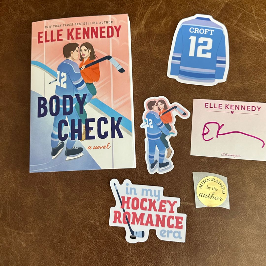 Body check signed by Elle Kennedy with preorder stickers