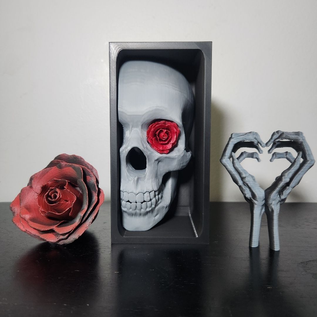 3D Printed Rose Eye Half Skull Book Nook - Gray