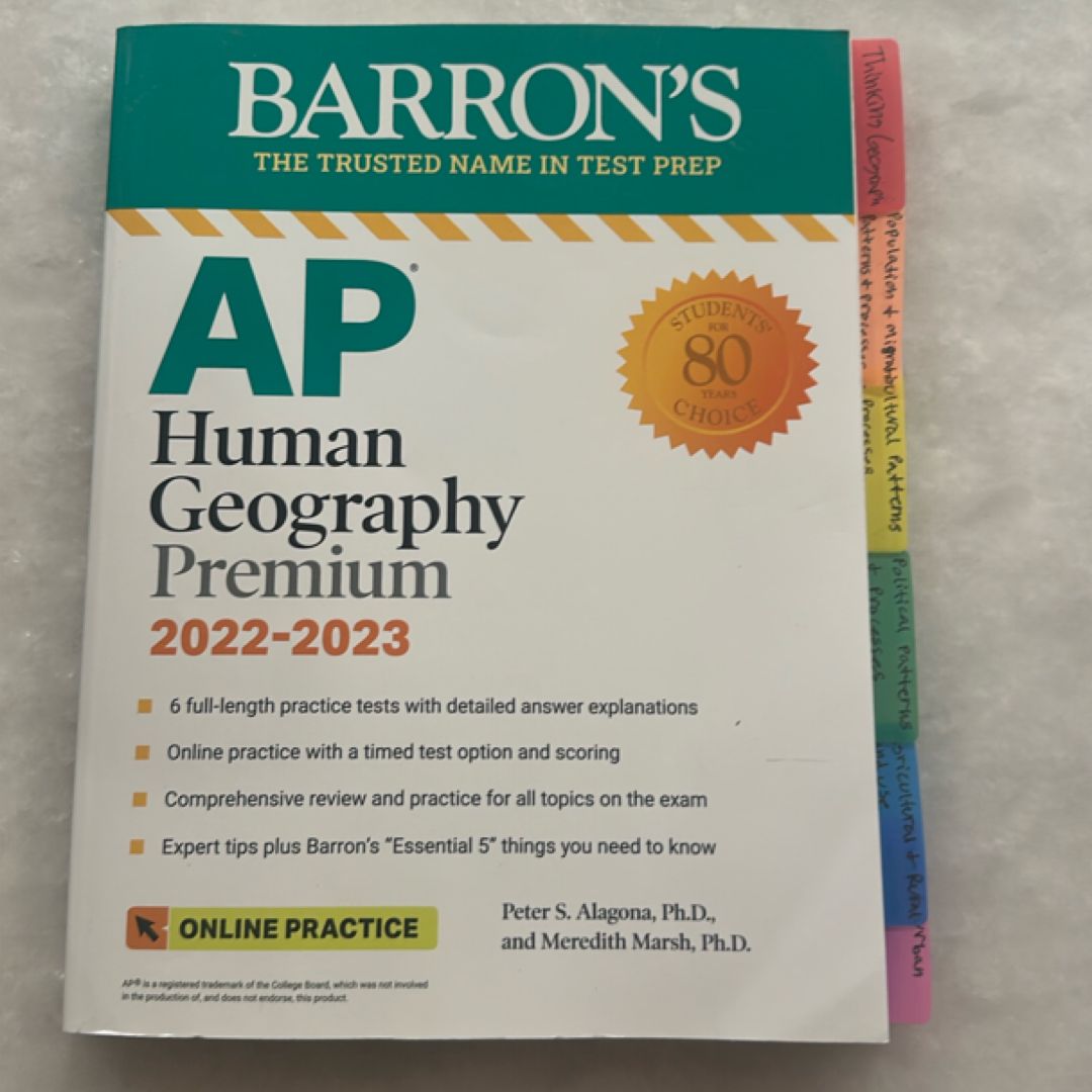 AP Human Geography Premium, 2022-2023: Comprehensive Review with 6 Practice Tests + an Online Timed Test Option