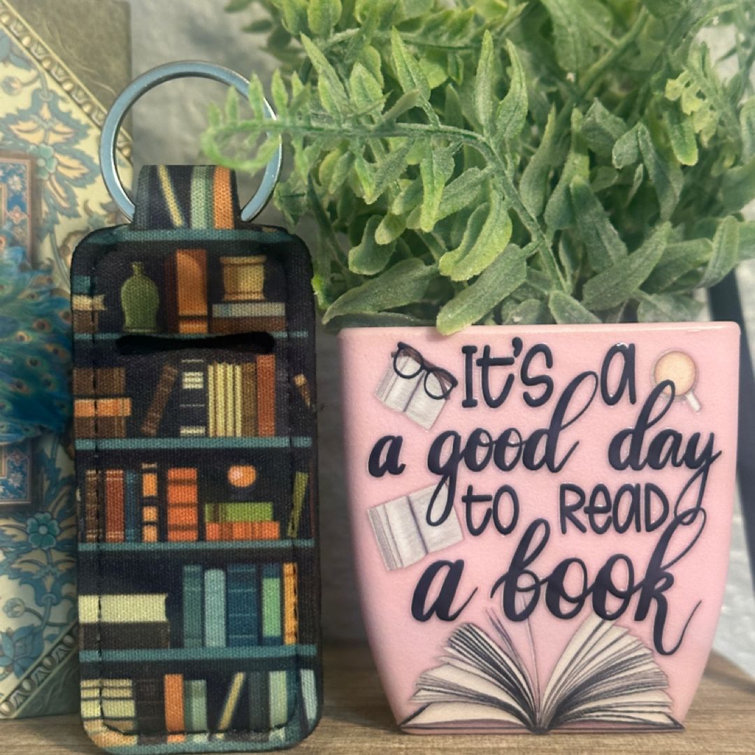 Bookshelf chapstick holder