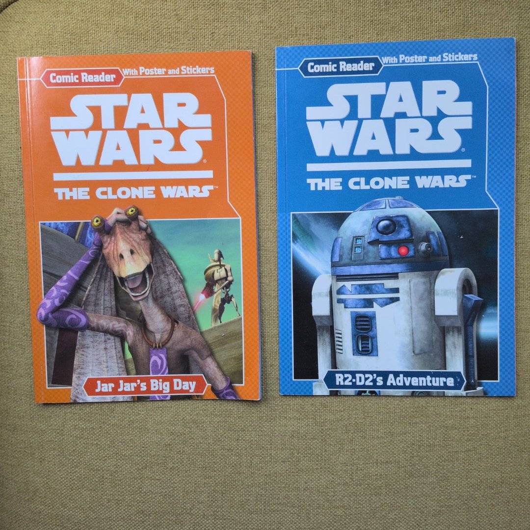 Star Wars The Clone Wars Comic Reader Bundle: R2-D2's Adventure & Jar Jar's Big Day - all stickers included (no posters)