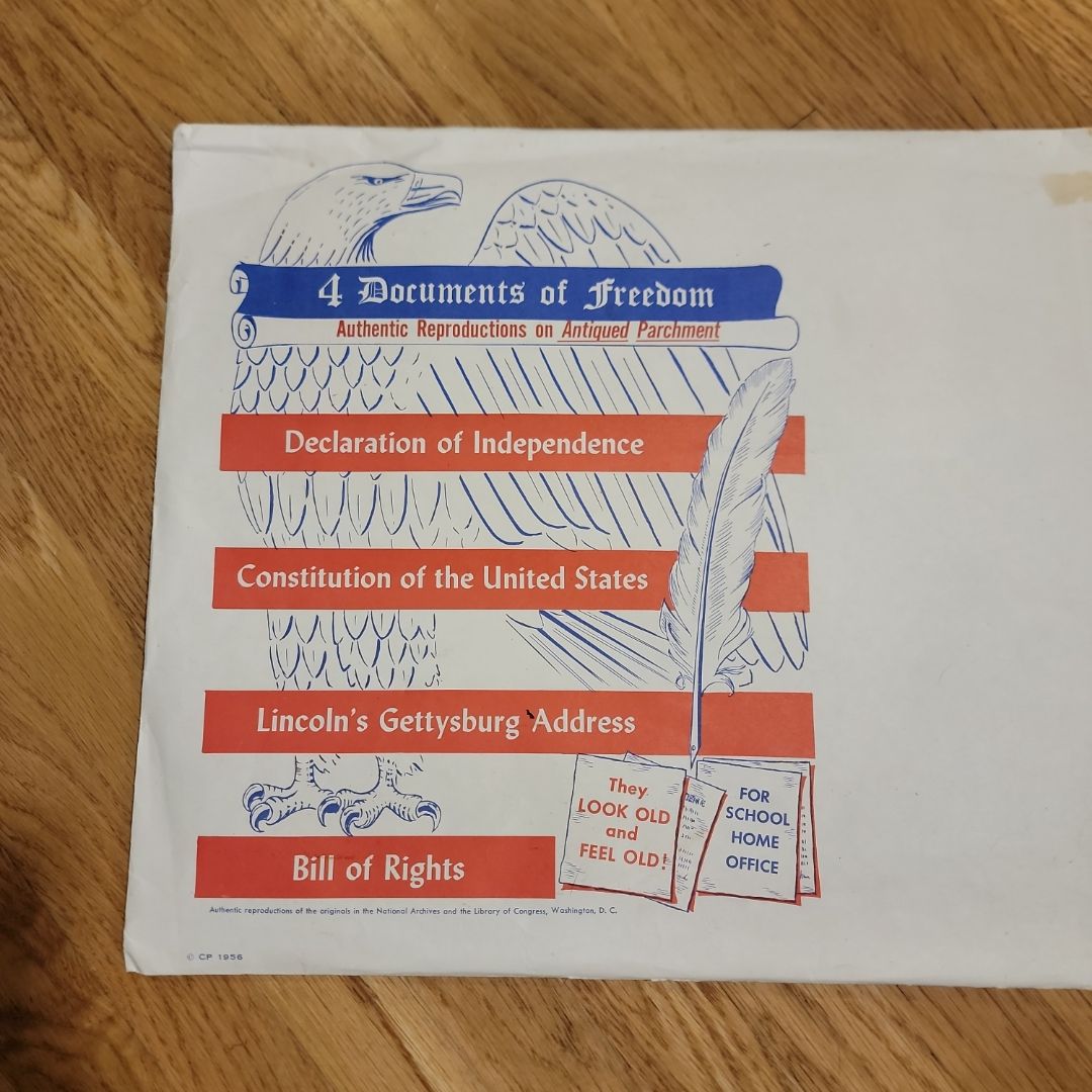 4 Documents of Freedom
Authentic Reproductions on Antiqued Parchment

Declaration of Independence

Constitution of the United States

Lincoln's Gettysburg Address

Bill of Rights

