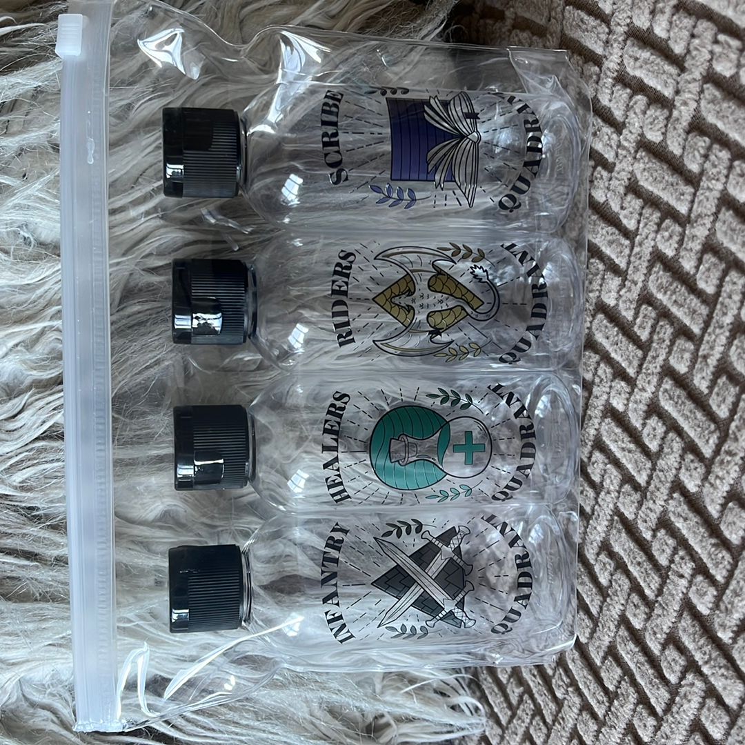 Fairyloot Fourth Wing travel bottles 