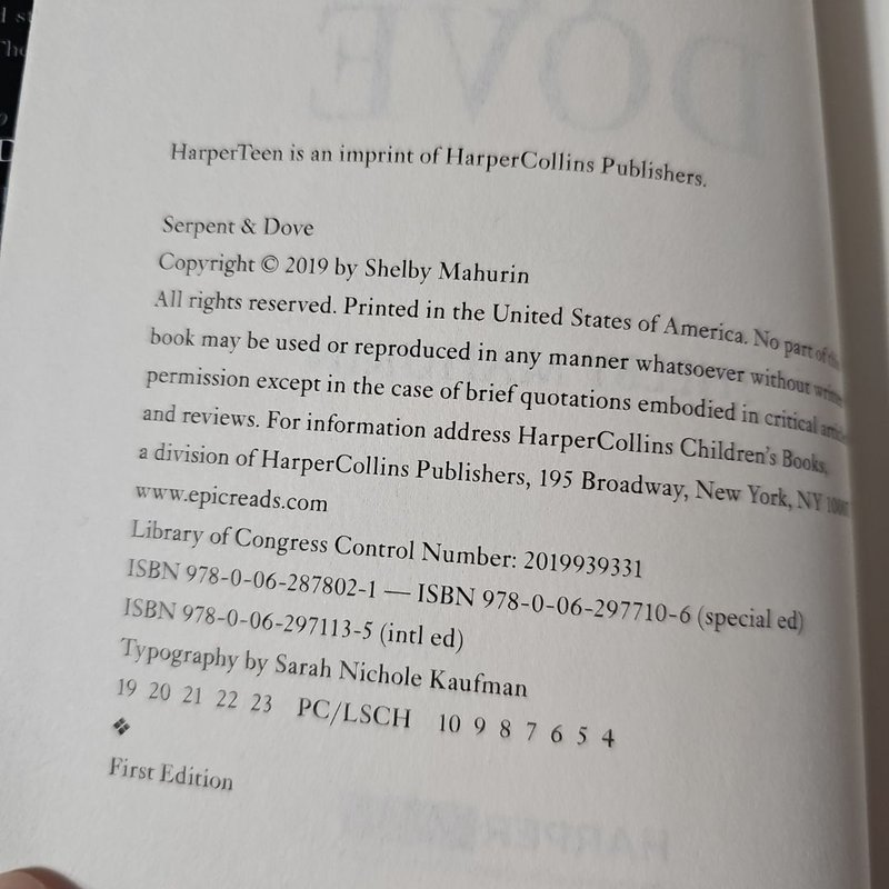 Serpent and Dove - First Edition!