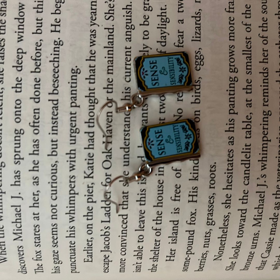 Sense & Sensibility Silver Book Charm Earrings
