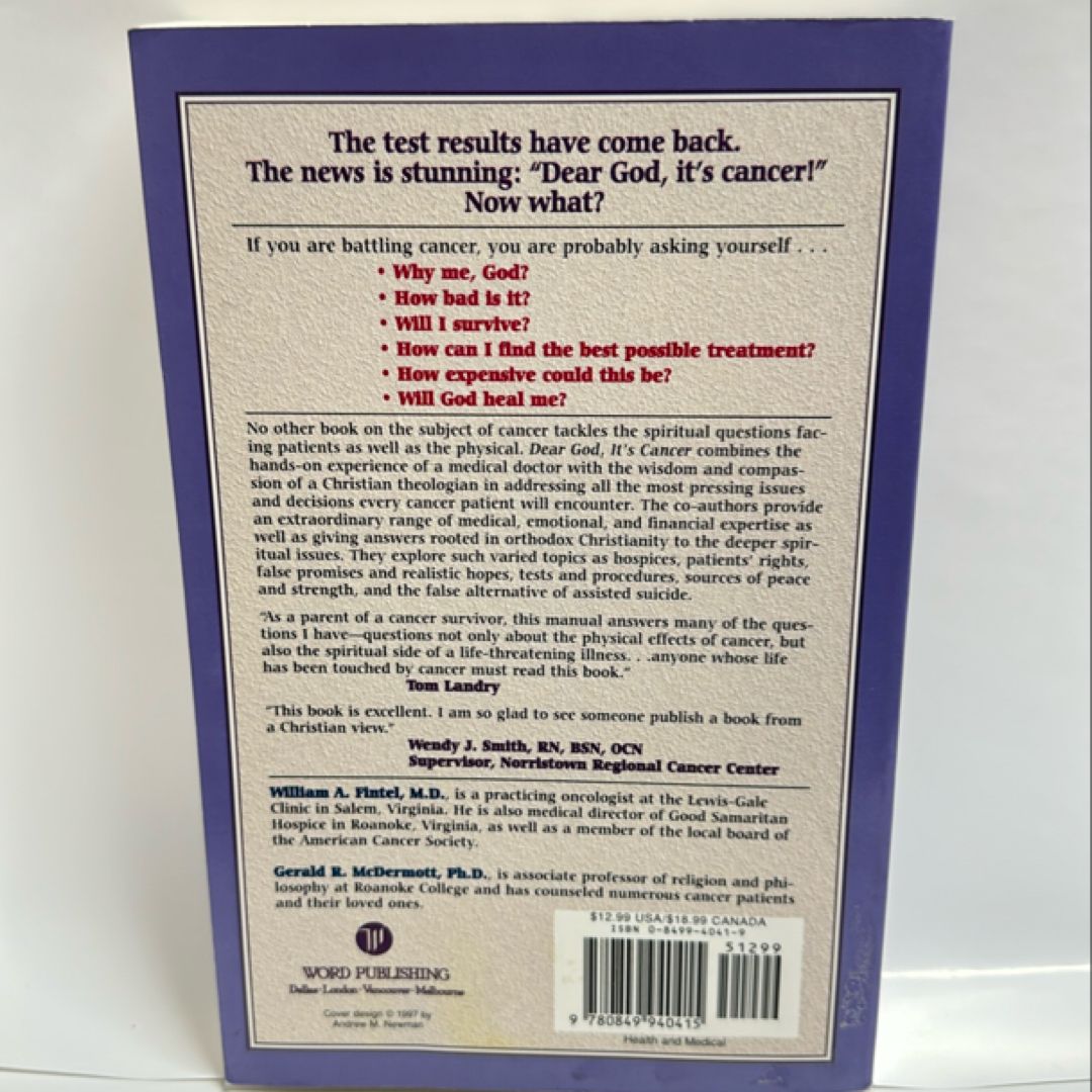 Dear God, It's Cancer by Gerald R. McDermott, William A. Fintel