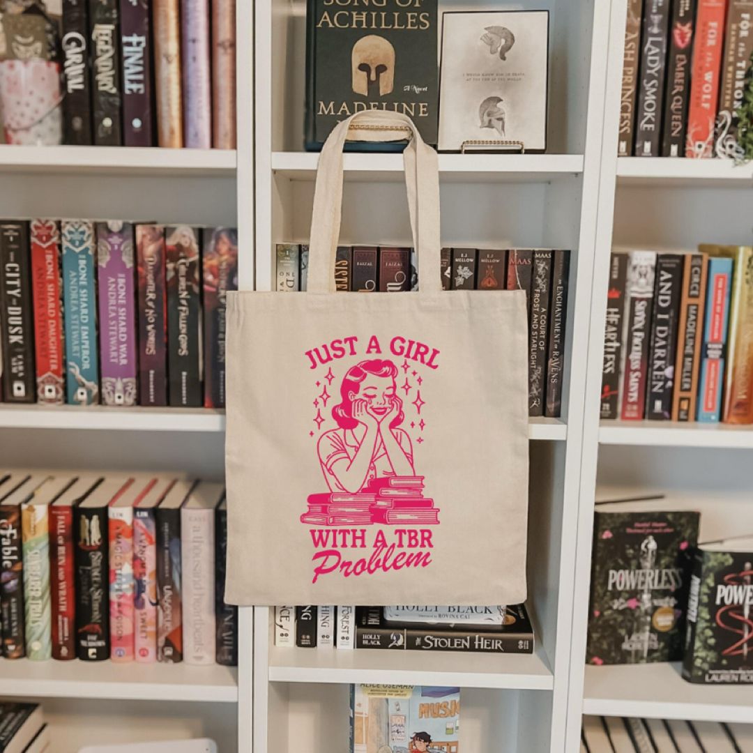 Just a Girl with a TBR Problem Tote Bag, Bookish Merch, BookTok, Gift for Reader, Funny Canvas Tote, Book Lover, TBR Pile, Back to School