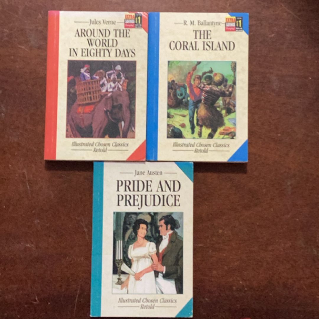 Triple Book Bundle-Pride and Prejudice/The Coral Island/AroundThe World In Eighty Days