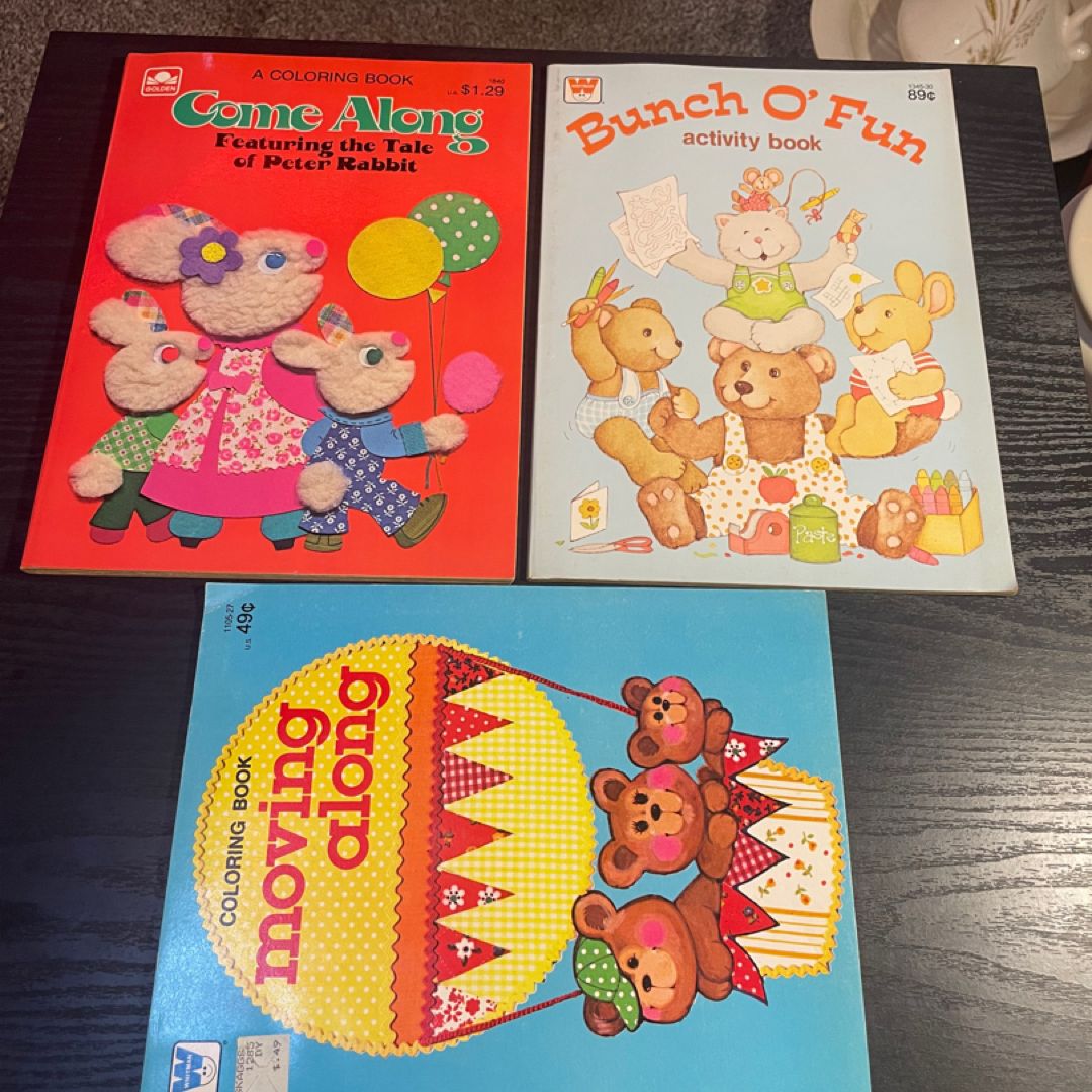5 unused vintage coloring books