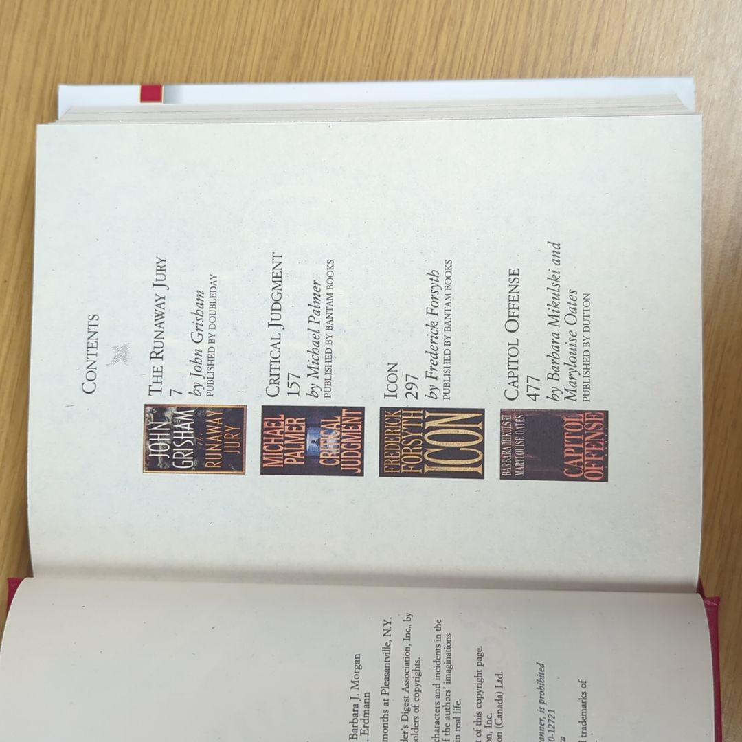 Reader's Digest Condensed Books: Icon, Runaway Jury, Capitol Offense, Critical Judgment 