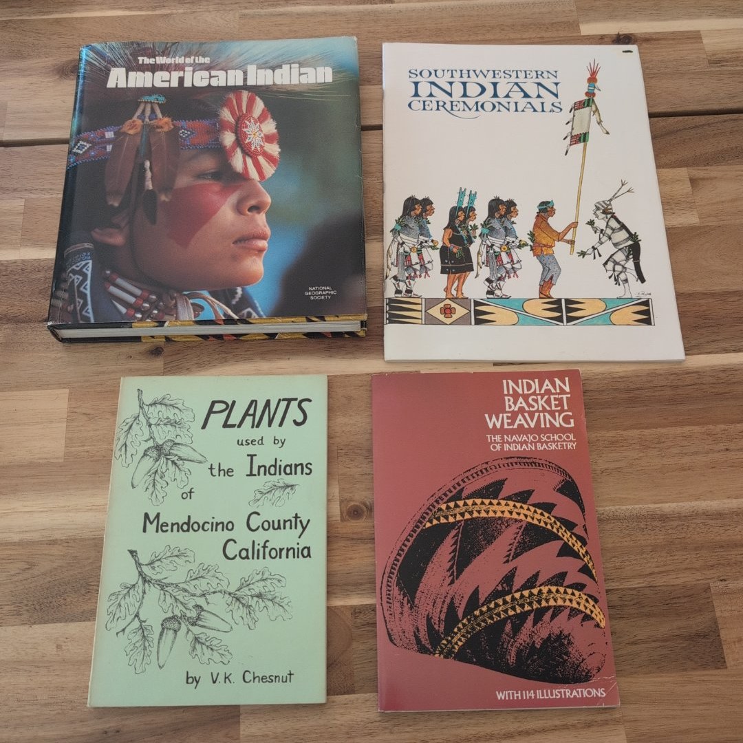 Lot of 4: The World of the American Indian & Southwestern Indian Ceremonials & Indian Basket Weaving & Plants Used by the Indian of Mendocino County California 