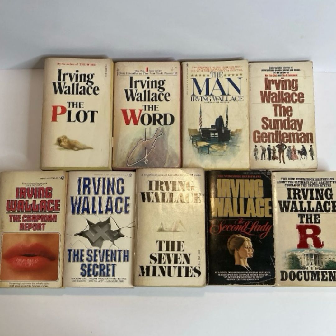 Bundle of 9 Vintage Irving Wallace Paperback Books
