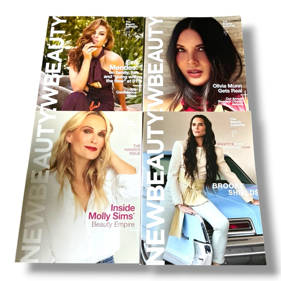NewBeauty Magazine Lot Of 4 Eva Mendes Olivia Munn Molly Sims Brooke Shields Lot Of 4 NewBeauty magazines featuring Eva Mendes, Olivia Munn, Molly Sims, and Brooke Shields.