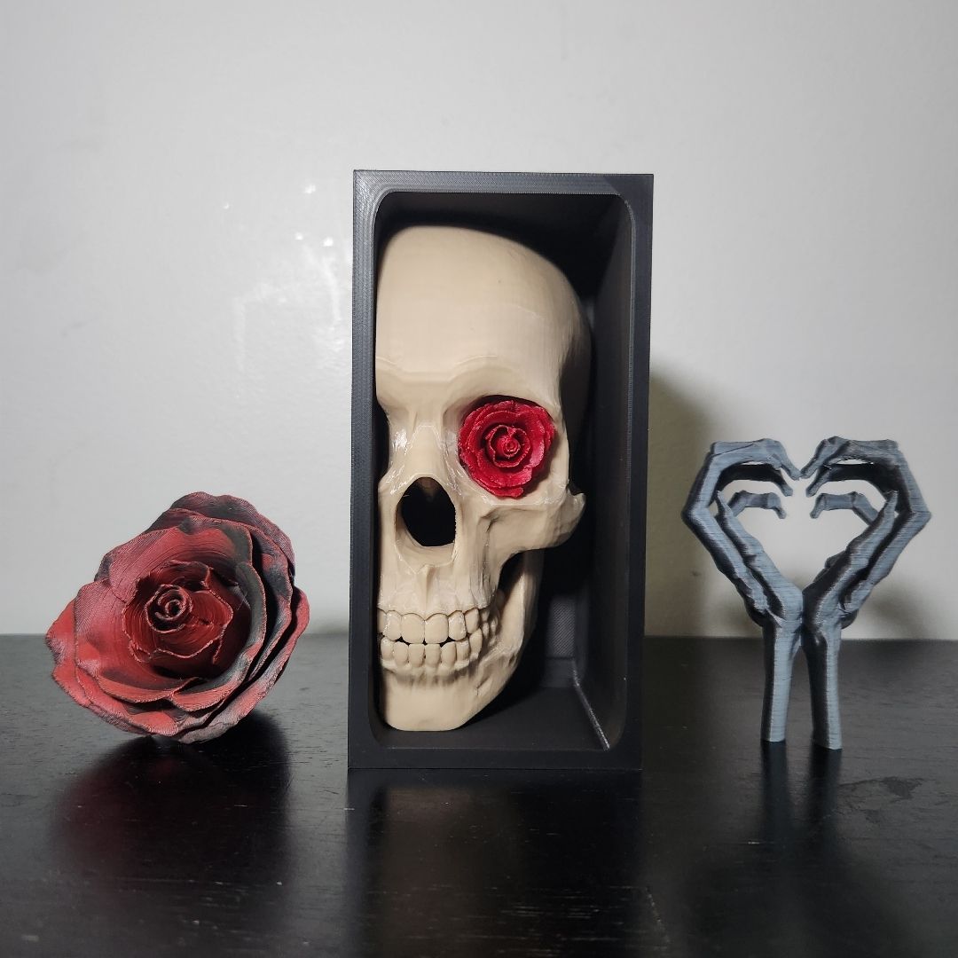 3D Printed Rose Eye Half Skull Book Nook - Bone White