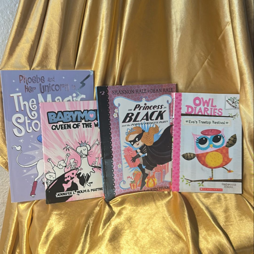 Lot of 4 Graphic Novel Books Girls Babymouse Owl Diaries Princess in Black Phoebe and her unicorn