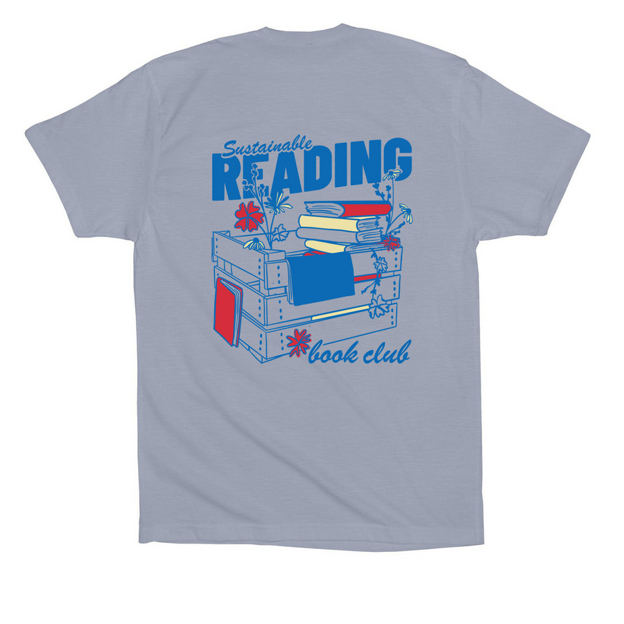 Sustainable Reading Book Club (back design) Premium Cotton Tee in Vintage Denim