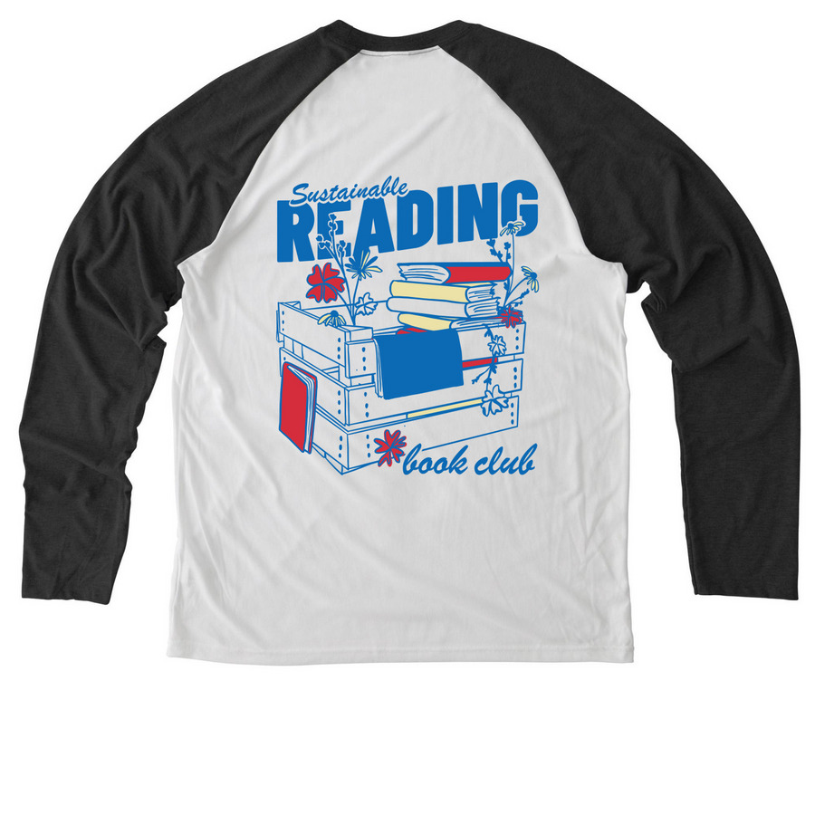 Sustainable Reading Book Club (back design) Allmade Eco Triblend Colorblock Raglan Long Sleeve Tee in Space Black/Bright White