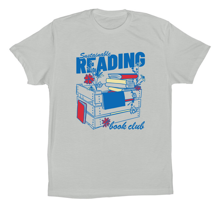 Sustainable Reading Book Club (front design) Premium Cotton Tee in Silver