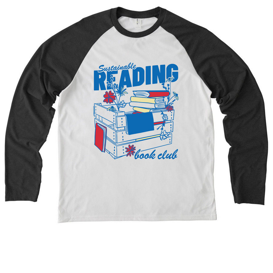 Sustainable Reading Book Club (front design) Allmade Eco Triblend Colorblock Raglan Long Sleeve Tee in Space Black/Bright White