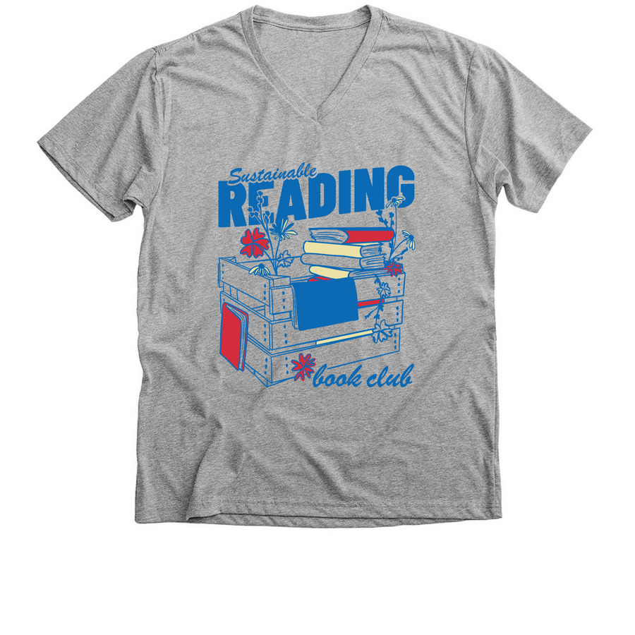 Sustainable Reading Book Club (front design) Premium V-Neck Tee in Athletic Heather