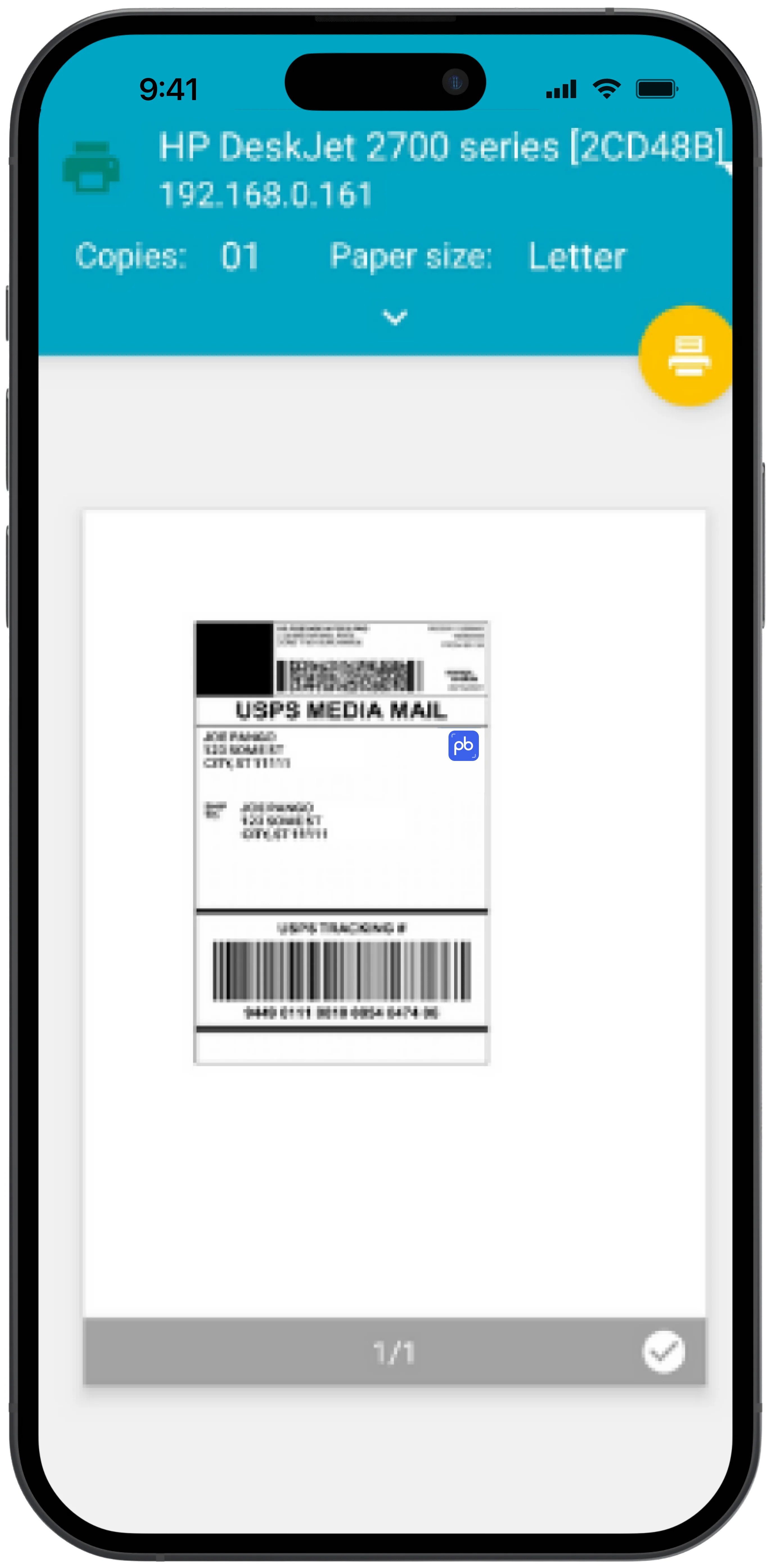 App screenshot of label