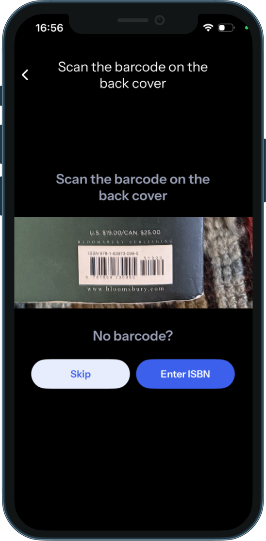 App screenshot of barcode
