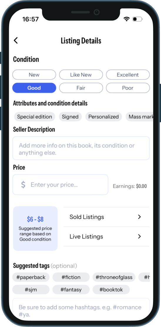 App screenshot filling book details
