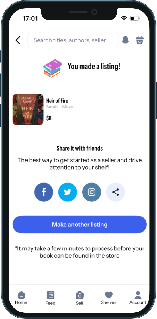 App screenshot of final listing screen